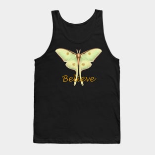 Luminous Vintage Pale Green Luna Moth with Believe Text Tank Top